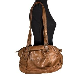 AUNTS & UNCLES Brown Leather Sugar Pearl Shoulder Bag Butter Soft Hobo Slouchy